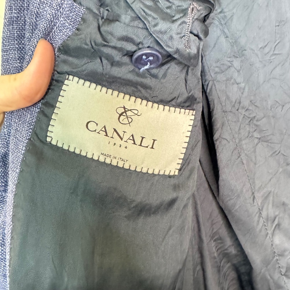 Canali Mens Wool Silk Linen Blazer 36R Blue Excellent 2-Button Sport Coat Preppy - Picture 4 of 12